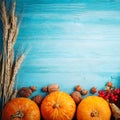 A table decorated with pumpkins, Harvest Festival,Happy Thanksgiving. Royalty Free Stock Photo