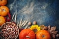 Table decorated with pumpkins and . Harvest Festival,Happy Thanksgiving. Royalty Free Stock Photo