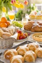 Table with delicatessen ready for Easter brunch Royalty Free Stock Photo