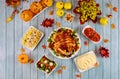 Table with delicious food for celebrate Thanksgiving Day Royalty Free Stock Photo