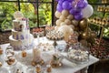 Table of desserts and sweets at the first communion party Royalty Free Stock Photo