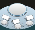 Table with dishes. Flat vector illustration for web