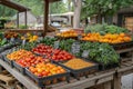 A table displaying a diverse assortment of fresh fruits and vegetables from the farm and market Royalty Free Stock Photo