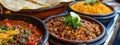 Table displaying various mexican food bowls