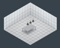 Table in empty room isometric render