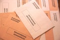 Close up of Electoral envelopes for the Spanish congress and senate