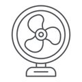 Table fan thin line icon, propeller and electric, air cooler sign, vector graphics, a linear pattern on a white