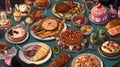 A table filled with delicious food and drinks at a holida one created with generative AI