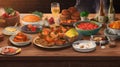 A table filled with delicious food and drinks at a holida three generative AI