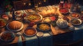 A table filled with delicious food and drinks at a holida two generative AI Royalty Free Stock Photo