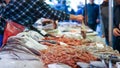 Shrimp and Fish at a Seafood Market in Italy Royalty Free Stock Photo