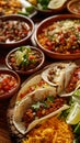 Table filled with tacos and sauces a delicious Mexican food spread Royalty Free Stock Photo