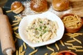 Table With Pasta and Hamburgers