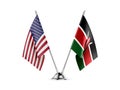 Table flags, United States America and Kenya, isolated on white background. 3d image