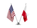 Table flags, United States America and Poland, isolated on white background. 3d image