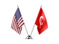 Table flags, United States  America  and Turkey, isolated on white background. 3d image Royalty Free Stock Photo