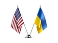 Table flags, United States  America  and Ukraine, isolated on white background. 3d image Royalty Free Stock Photo