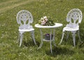 Table with flowers and chairs Royalty Free Stock Photo