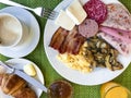 Table with food for breakfast, lunch. View from above Royalty Free Stock Photo