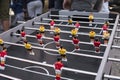 Table football game. Soccer table with red and yellow players. Royalty Free Stock Photo