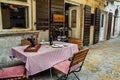 Table in front of the restaurant, wine tasting, Kotor, Montenegro