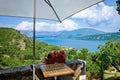 Table in the front of the Sainte Croix of Verdon lake, provence, France Royalty Free Stock Photo