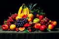 A table full of fruit including apples, oranges, bananas, and grapes Royalty Free Stock Photo