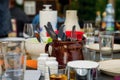 Table full of kitchen and food accessories.