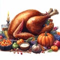 A graphic illustration of a yummy stuffed turkey, for thanksgiving dinner.