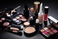 A table full of makeup including a bottle of makeup and a bottle of makeup. AI generation