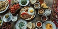 turkish breakfast, full table of turkish food