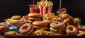 A table full of unhealthy fast food Royalty Free Stock Photo