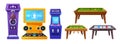 Table Games And Machines Set. Electronic Devices Designed For Entertainment, Featuring Interactive Gameplay