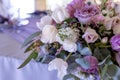 Table of a groom and a bride. Wedding floristics with emphasis on lilac flowers Royalty Free Stock Photo