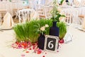 Table for guests in the wedding hall. Royalty Free Stock Photo