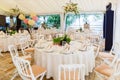 Table for guests in the wedding hall. Royalty Free Stock Photo