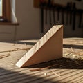 Table holds a triangular wooden wedge likely used for wedging or Royalty Free Stock Photo