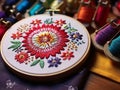 On the table, hoop, overfinger to embroider motifs