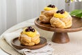 Table with Italian pastry - zeppole di San Giuseppe - baked puffs Royalty Free Stock Photo