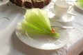 Table laid for coffee and cake