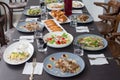 Table laid for a family dinner