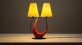 Minimalist Biomorphic Lamp In Red And Yellow