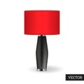 Table lamp isolated on white background. Black and red classic 3D lamp. Vector illustration. Macro icon in a realistic style.
