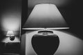 table lamp at night at home in the dark, black and white photo, lamp Royalty Free Stock Photo