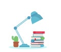 Table lamp and Stack of books flat design vector illustration on white background Royalty Free Stock Photo
