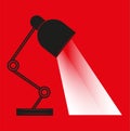 Table lamp Vector illustration flat design with shafts of light- Isolated on a red background