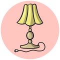 Table lamp with yellow lampshade in cartoon style and table lamps for working in the dark, vector