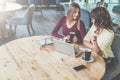 On table is laptop, tablet computer, smartphone and glasses. Business meeting, meeting friends, teamwork. Royalty Free Stock Photo