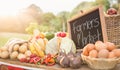 Table with locally grown vegetables