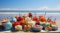 A table with many different types of ice cream, AI Royalty Free Stock Photo